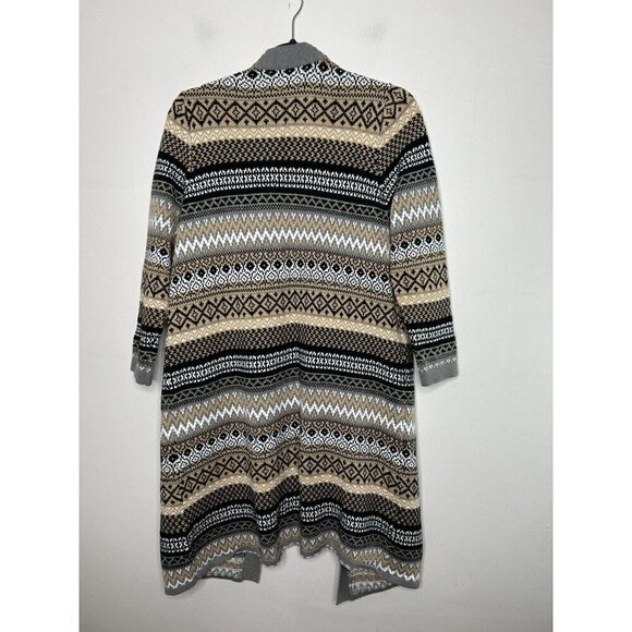 Jones Studio Sweater Cardigan Open Front Long Sleeve Brown White Size Medium - Picture 9 of 11